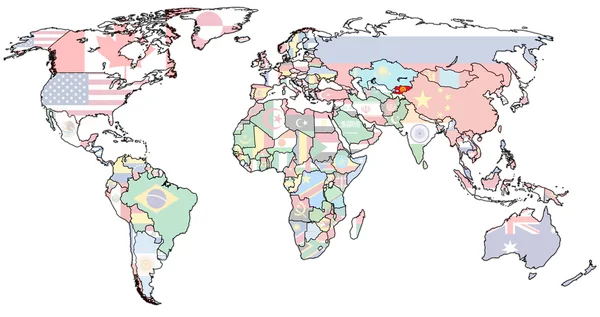 Territorio kirgistan sulla mappa del mondo — Foto Stock