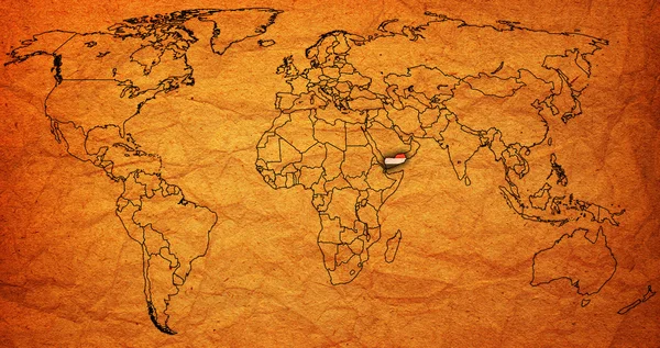 Yemen territorio sulla mappa del mondo — Foto Stock