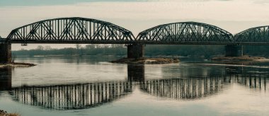 Steel railway bridge over the Vistula River in Torun