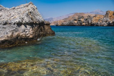 landscape of the rocky coast of the Greek island of Crete