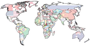 Orta Afrika Cumhuriyeti toprakları üzerinde Dünya Haritası