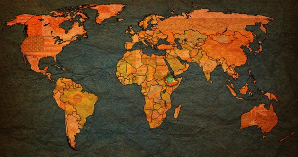 Территория Эфиопии на карте мира — стоковое фото