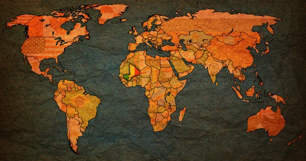 Malí en el mapa del mundo — Foto de Stock