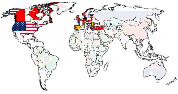 North Atlantic Treaty Organization onl world map — Stock Photo, Image