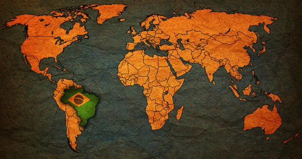 Territorio brasiliano sulla mappa del mondo — Foto Stock