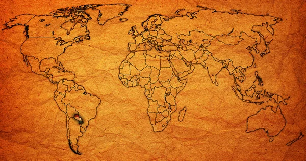 Территория Парагвая на карте мира — стоковое фото