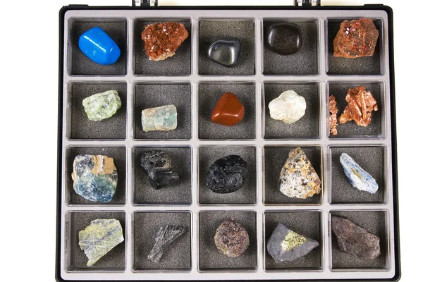 集，岩石，在框中的矿物集合 — 图库照片