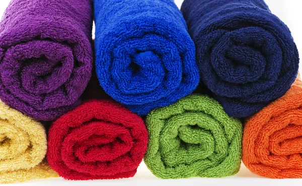 Färgglada handdukar, bomullsfrotté Stockbild