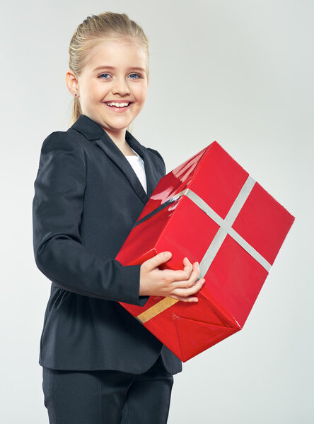 business woman holds present