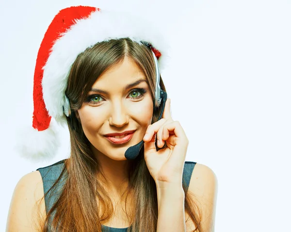 Call center operator in Christmas hat — Stock Photo, Image