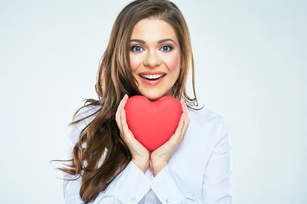 Woman holds Red heart — Stock Photo, Image