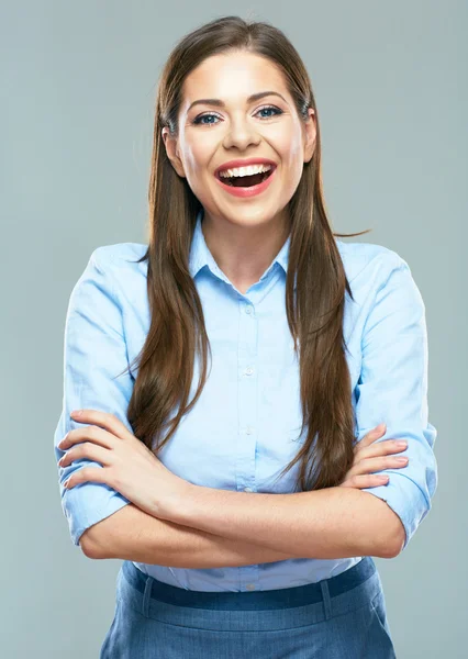 Business woman dressed in blue shirt — стоковое фото