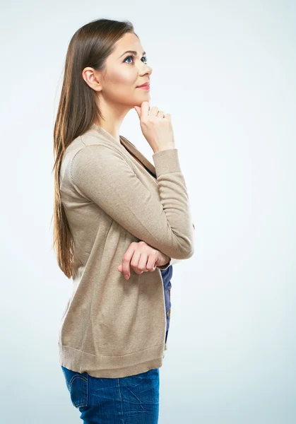 Retrato de pensar mulher positiva — Fotografia de Stock