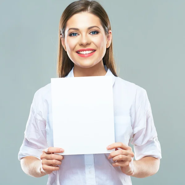 Business woman holding sign board — Stock Photo, Image