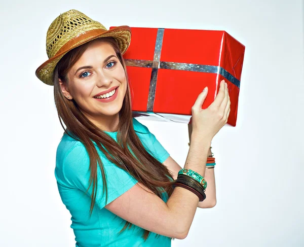 Woman holding  gift box — Stock Photo, Image