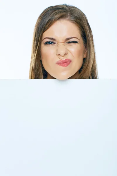 Woman face with board — Stock Photo, Image