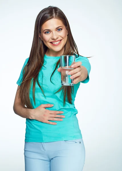 Woman holdign water glass — Stock Photo, Image