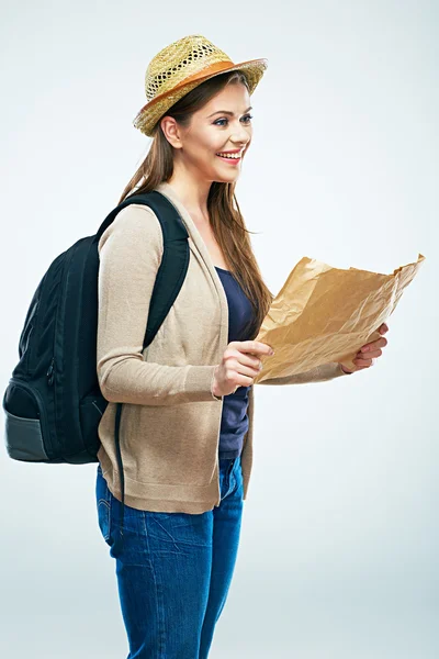 Mujer turista con mapa — Foto de Stock