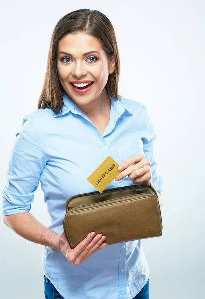 Businesswoman holding credit card — Stock Photo, Image