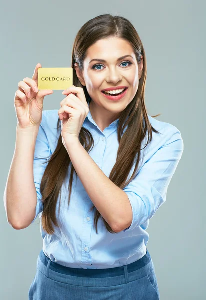 Businesswoman holding credit card — Stock Photo, Image