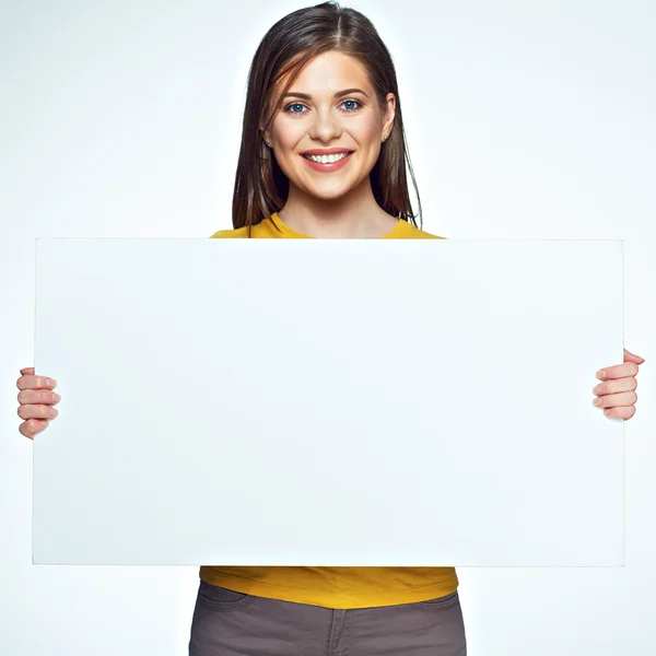 Woman holding signboard — Stock Photo, Image