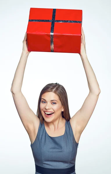 Woman with gift box — Stock Photo, Image