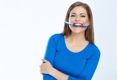 diş fırçası ile poz kadın