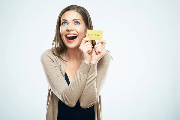 Woman holding credit card — Stock Photo, Image