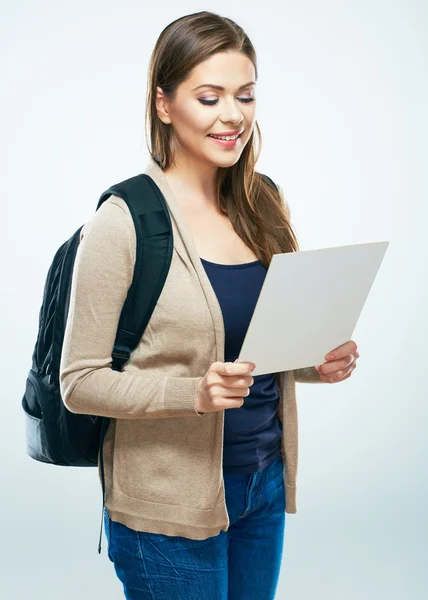 Frau hält weißes Banner hoch — Stockfoto