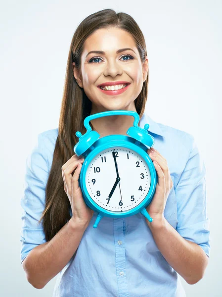 Businesswoman holding alarm clock — Stock Photo, Image