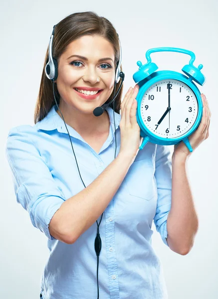 Operador segurando despertador — Fotografia de Stock