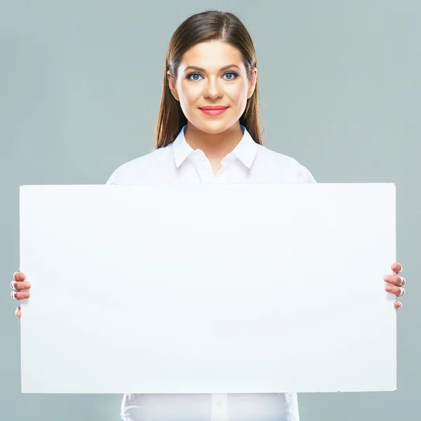 Geschäftsfrau mit leerem Schild — Stockfoto