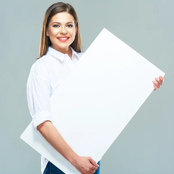 Empresária com tabuleta em branco — Fotografia de Stock