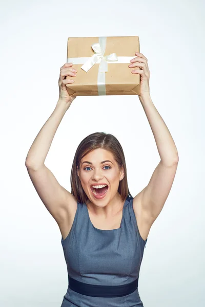 Woman with gift box — Stock Photo, Image