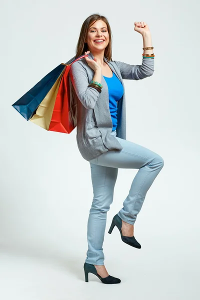 Mujer feliz con bolsas de compras —  Fotos de Stock