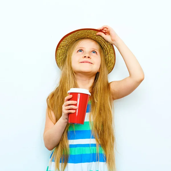 Little Girl with coffee to go — Stock Photo, Image