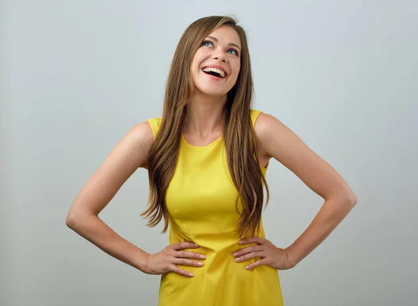 Happy Woman Looking Isolated Female Portrait Girl Long Hair Wearing — Stock Photo, Image
