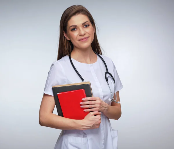 Lächelnde Studentin Der Medizin Universität Porträt Einer Isolierten Krankenschwester — Stockfoto