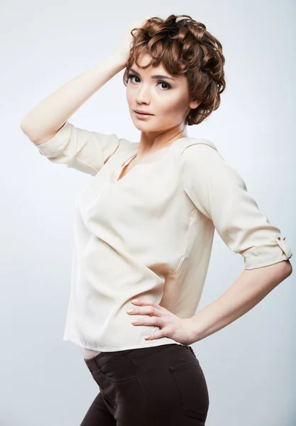 Young Woman Short Hair Posing Isolated Studio Background — Stock Photo, Image