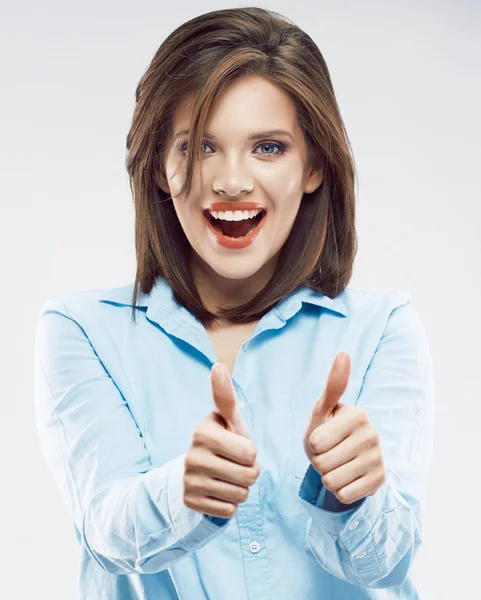 Mujer de negocios mostrando pulgar hacia arriba . — Foto de Stock