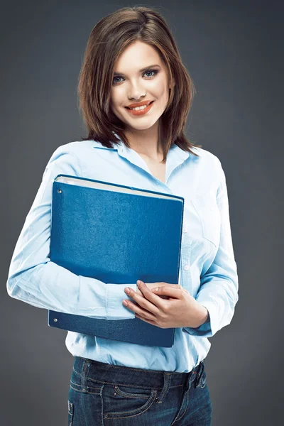 Studentów dziewczyna trzymać papier folderze office — Zdjęcie stockowe