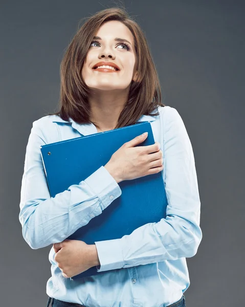 Studentka držet papír složky office — Stock fotografie