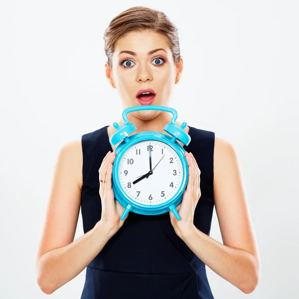 Surprising Business woman hold watch. — Stock Photo, Image