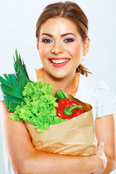 Face portrait woman with green food — Stock Photo, Image