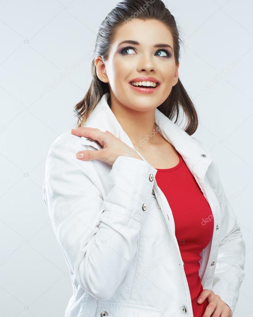 Woman in white jacket