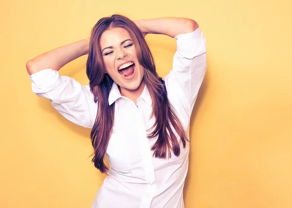 Retrato de mujer de negocios emocional feliz  . — Foto de Stock