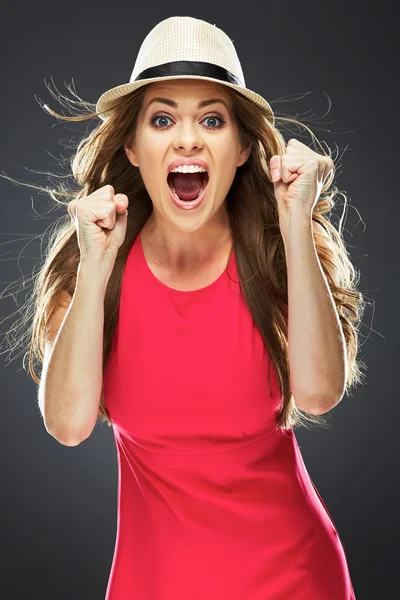 Mujer sorprendida en vestido rojo —  Fotos de Stock