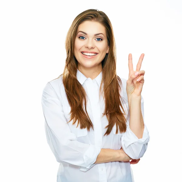 Business woman show two fingers. — Stock Photo, Image