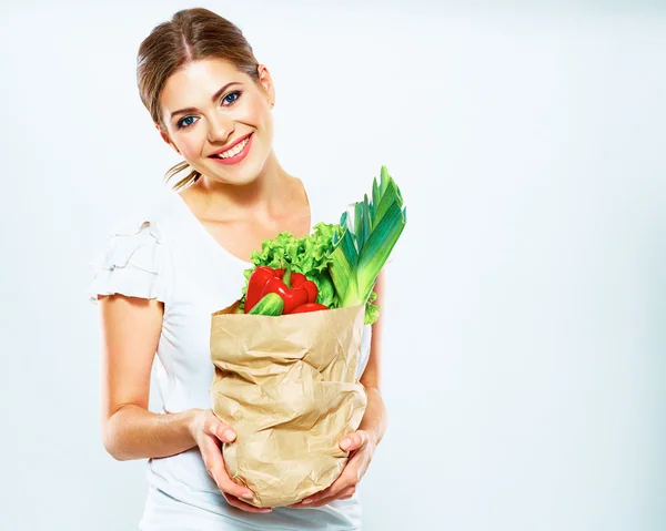 Frau mit veganem Essen — Stockfoto