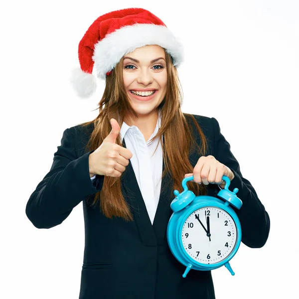 Businesswoman holds watch — Stock Photo, Image